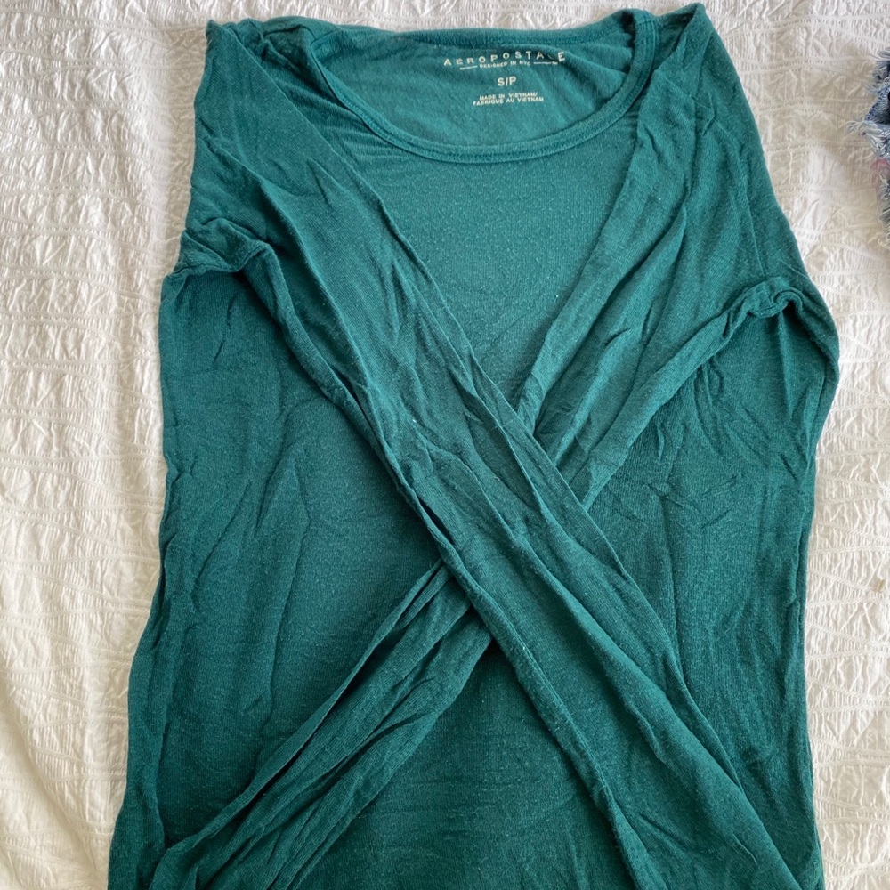 Super soft emerald green long sleeve thin T-shirt